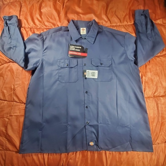 NWT Dickies Men's Long Sleeve Original Fit Twill Work Shirt -  Blue Size 3XL - Picture 1 of 14